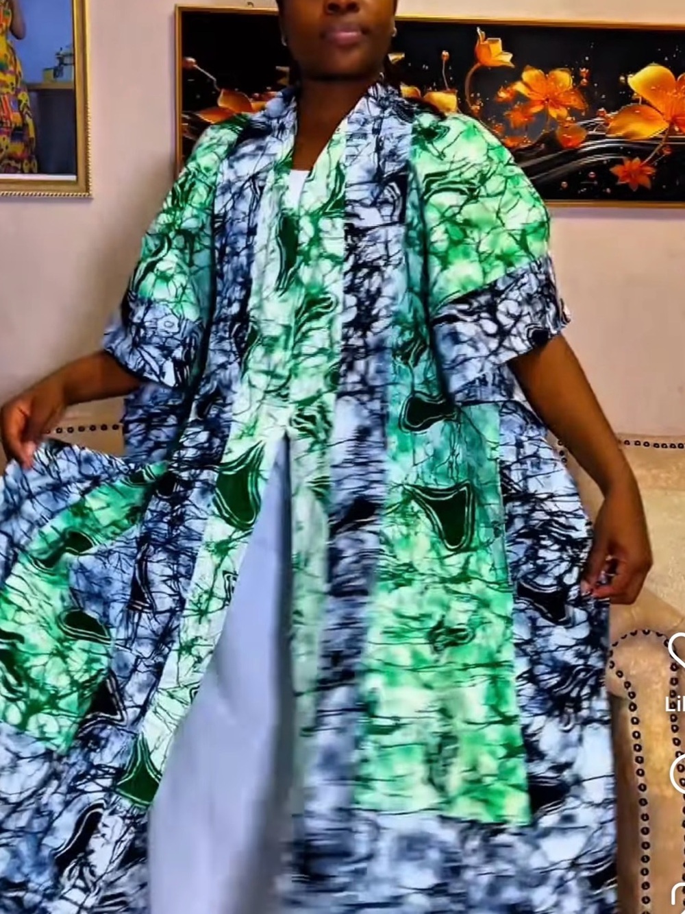 NEW Vibrant African Print Kimono - green and black